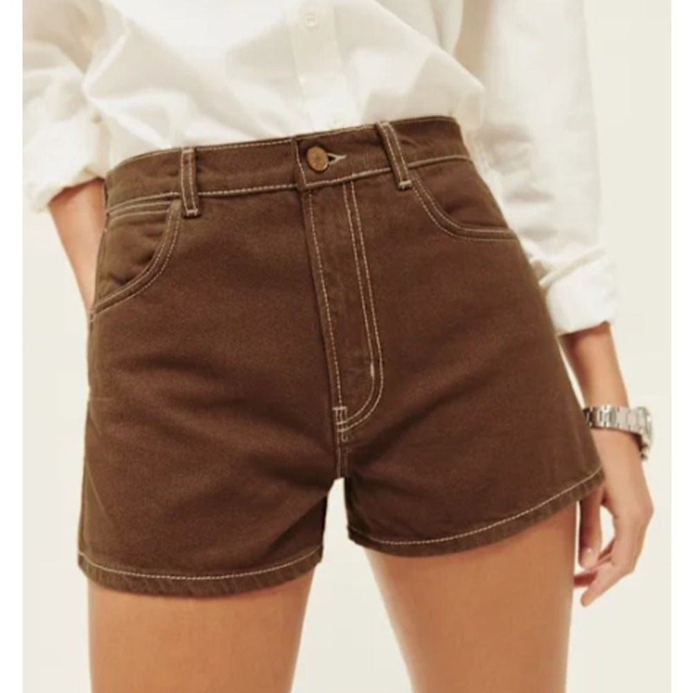 Reformation Cowboy Shorts 30 Chocolate Brown High Rise Denim Western Y2K Cowgirl
